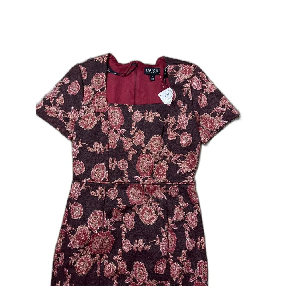 Enfocus Studio Womens Sheath Dress Black Burgundy Floral Size 8 NWT Free‎ Ship - Picture 2 of 8
